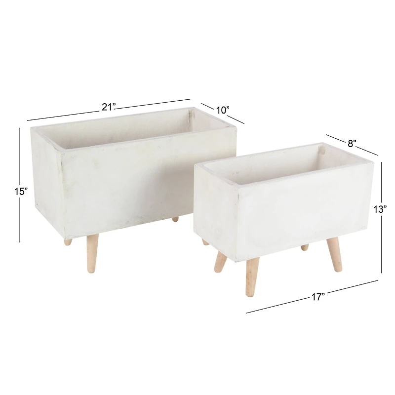 Set of 2 White Fiber clay Contemporary Planter, 17", 21"
