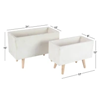 Set of 2 White Fiber clay Contemporary Planter, 17", 21"
