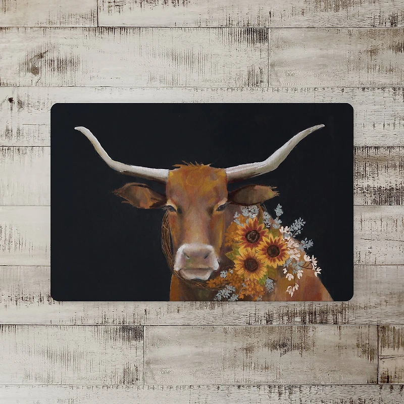 Longhorn With Sunflowers 18" x 27" Floor Mat