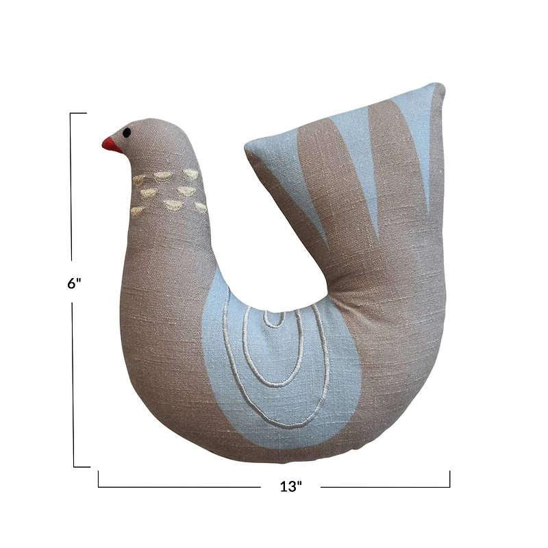 Hello Honey® 13" Natural & Blue Cotton Printed Dove Shaped Pillow