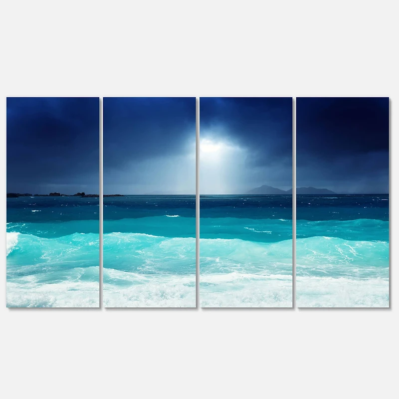 Designart - Neon Sea Waves under Dark Sky