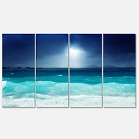 Designart - Neon Sea Waves under Dark Sky