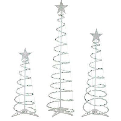 Green Lighted Spiral Christmas Trees Set