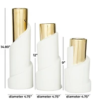 Set of 3" Gold Stoneware Contemporary Vase 15", 12", 9"