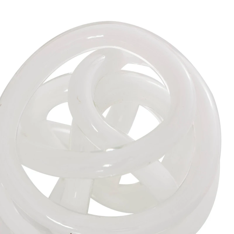 White Iridescent Knotted Glass Ball Sculpture Set