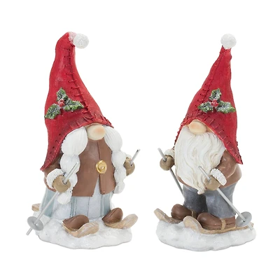 7" Winter Gnome on Skis Figurine Set