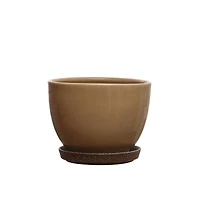 Hello Honey® 9.25" Brown Round Stoneware Planter with Saucer