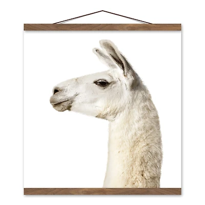 Fluffy Llama 16" x 16" Teak Hanging Canvas