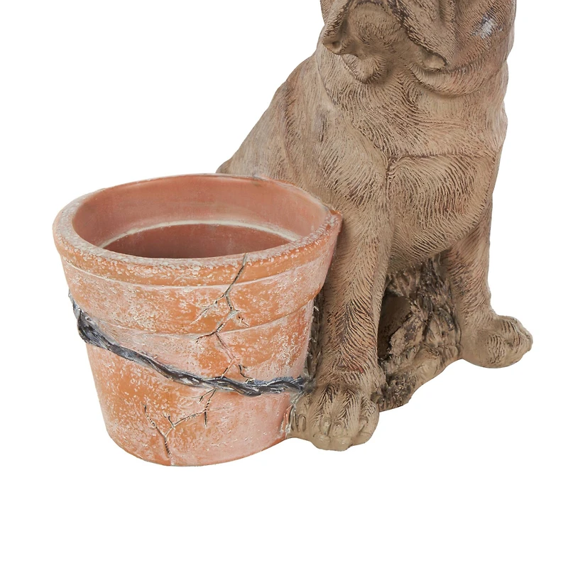 11" Textured Brown Dog Planter with Antique Pot