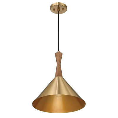 Hello Honey® Axel Brushed Gold Mid-Century Modern Metal & Natural Stained Wood Ceiling Light