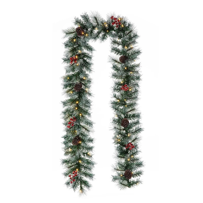 Glitzhome® 9ft. Pre-Lit Greenery Pinecones & Red Berries Christmas Garland