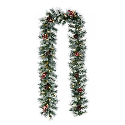 Glitzhome® 9ft. Pre-Lit Greenery Pinecones & Red Berries Christmas Garland