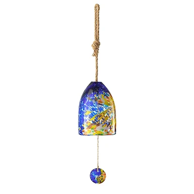 Glitzhome® 26" Blue & Yellow Glass Twist Glaze Windchime