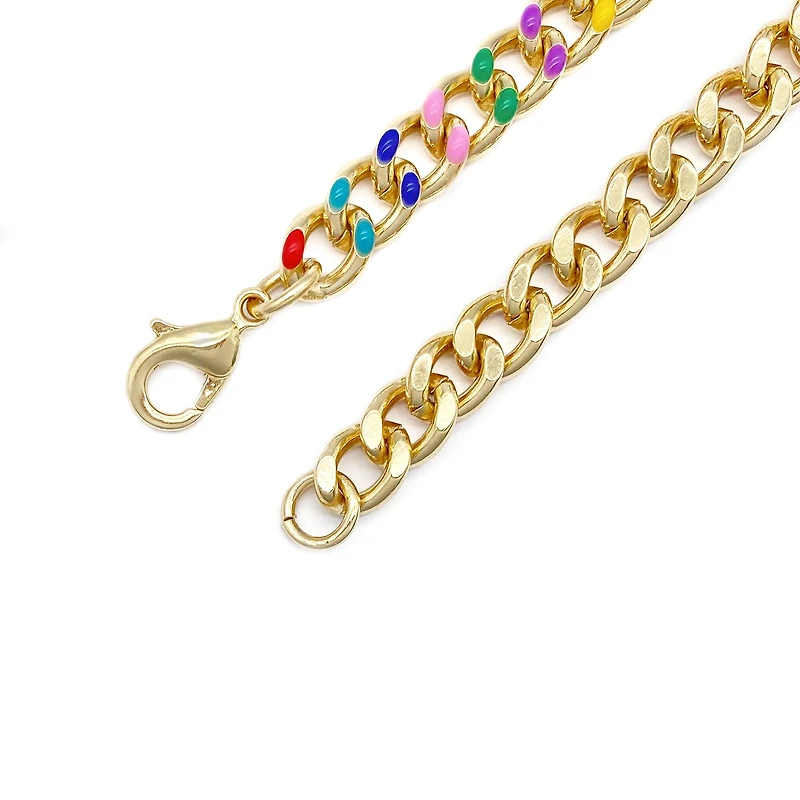 7.5" Rainbow & Gold Enamel Curb Charm Bracelet by Bead Landing™
