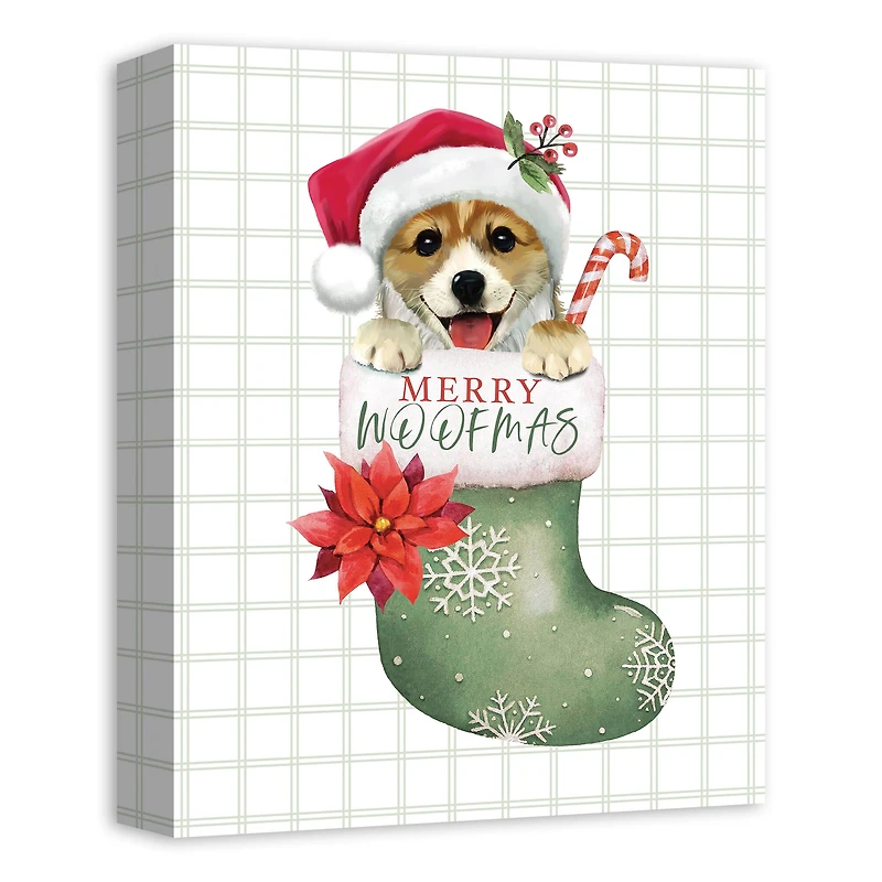 Puppy Stocking Canvas Wall Art