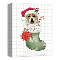 Puppy Stocking Canvas Wall Art