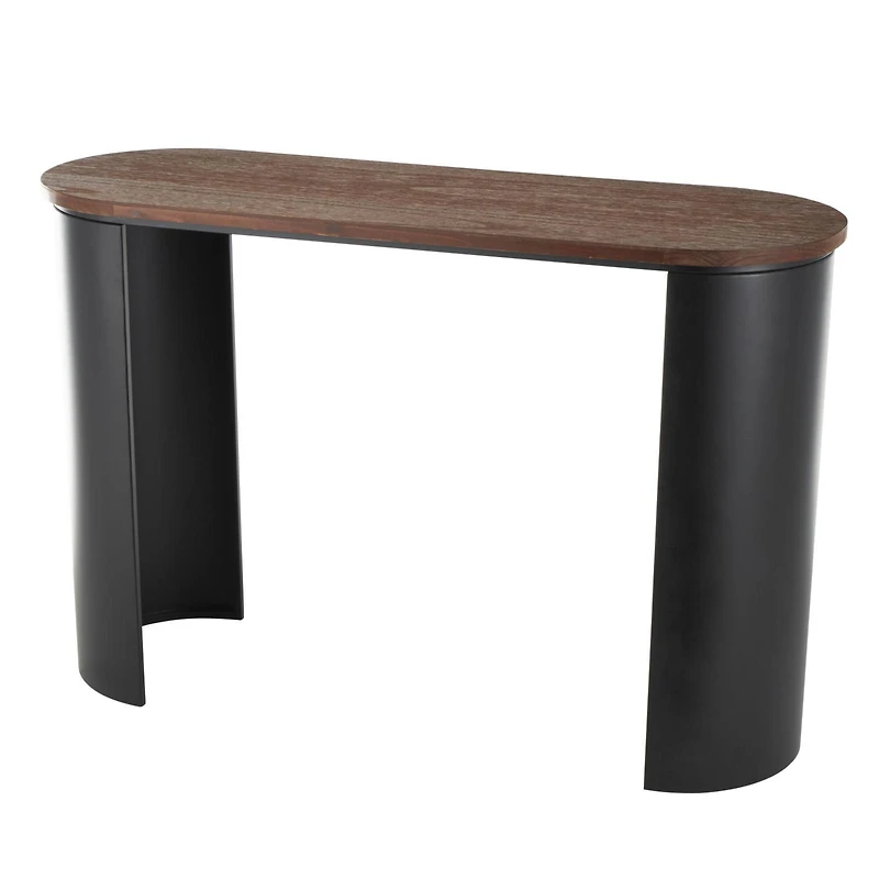 47.25" Black Wood Curved Crescent Living Room Console Table with Brown Wood Oval Tabletop