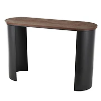47.25" Black Wood Curved Crescent Living Room Console Table with Brown Wood Oval Tabletop