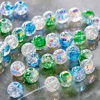 Blue & Green Crackled Glass Round Beads, 8mm by Bead Landing™