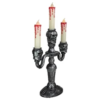 14" Antique Silver Skull Trio Halloween Candelabra Décor