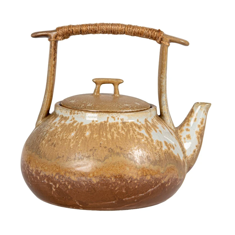 Hello Honey 1.5-Quart Stoneware Teapot with Jute Wrapped Handle with Reactive Glaze, Green