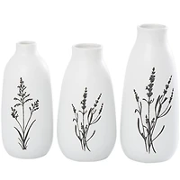 White Ceramic Vase with Black Lavender Prints Set