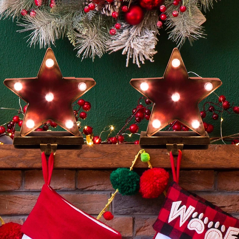 Glitzhome® 7.5" Marquee LED Star Stocking Holder, 2ct.