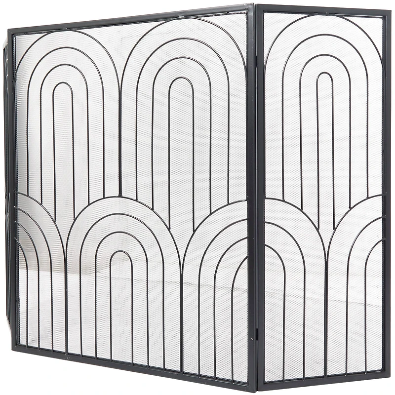 The Novogratz Black Metal Art Deco 3-Panel Fireplace Screen