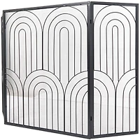 The Novogratz Black Metal Art Deco 3-Panel Fireplace Screen