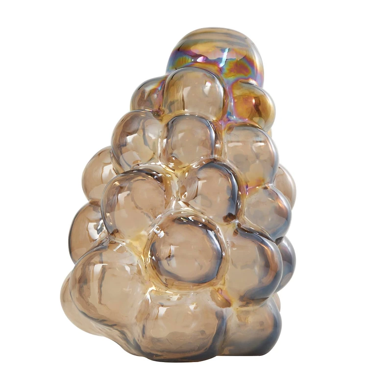 12" Iridescent Brown Abstract Handmade Bubble Glass Vase
