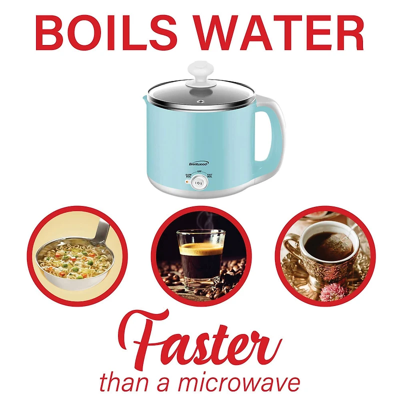 Brentwood Blue 1.6qt. 600 Watt Stainless Steel Electric Hot Pot Cooker & Food Steamer