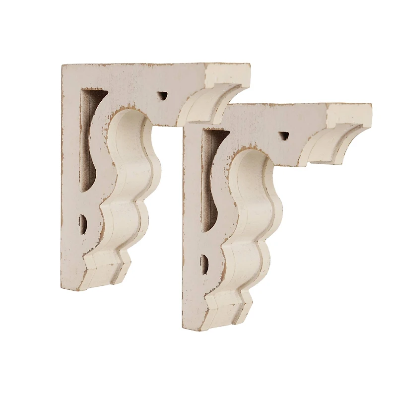 Whitewashed Distressed Antique Wood Corbel Shelf Brackets (Set of 2)