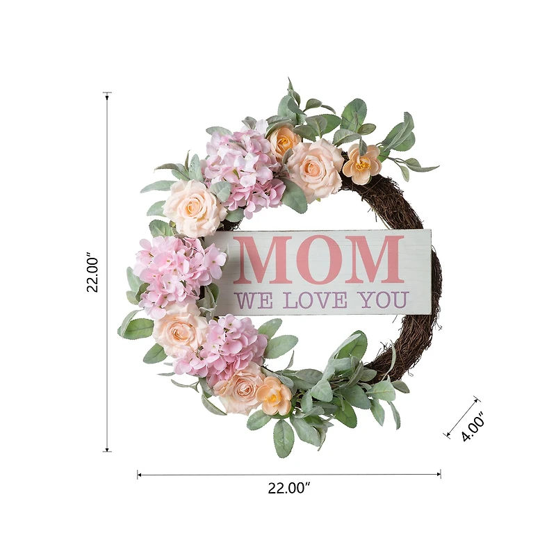 Glitzhome® 22" Mother's Day Floral Wreath