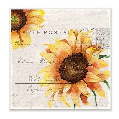 Stupell Industries Sunflower Illustration over Vintage Mail Post,12" x 12"