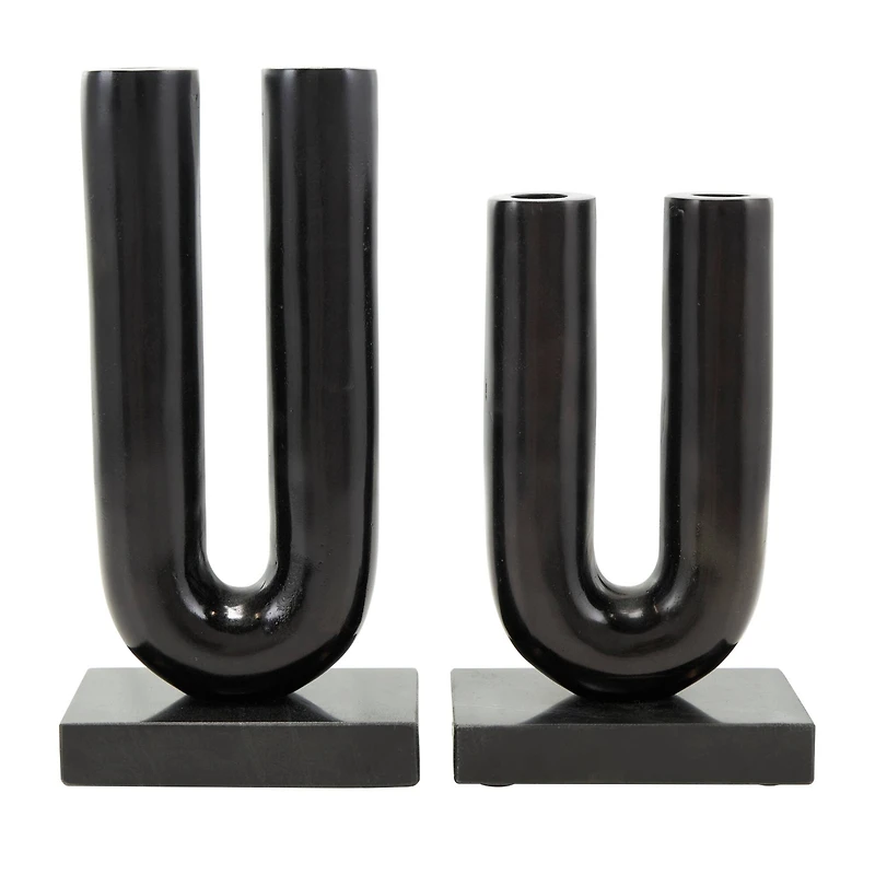 Black Aluminum U-Shaped Candle Holder Set