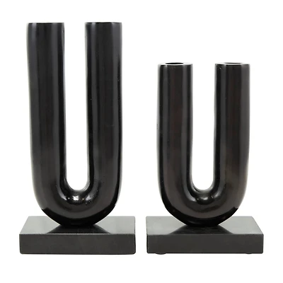 Black Aluminum U-Shaped Candle Holder Set