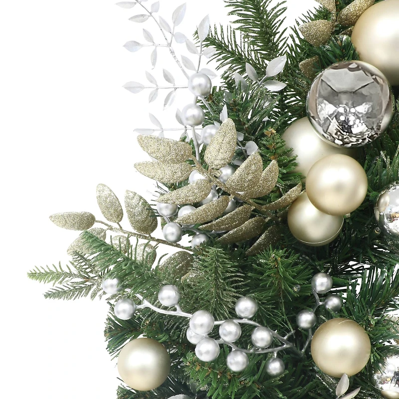 26" Battery-Operated Pre-Lit Decorated Artificial Wreath with Gold Bow