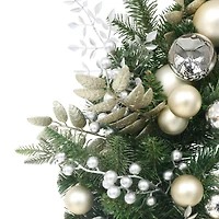 26" Battery-Operated Pre-Lit Decorated Artificial Wreath with Gold Bow