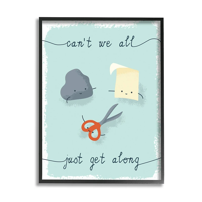 Stupell Industries Rock Paper Scissors Playful Illustration All Get Along in Frame Wall Art