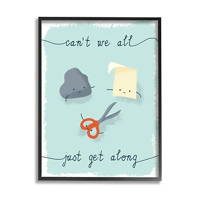 Stupell Industries Rock Paper Scissors Playful Illustration All Get Along in Frame Wall Art