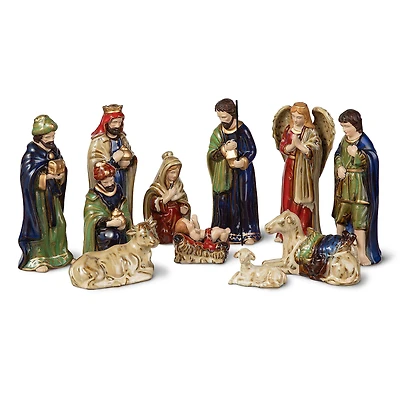 Glitzhome® Multicolor Ceramic Nativity Figurine Set