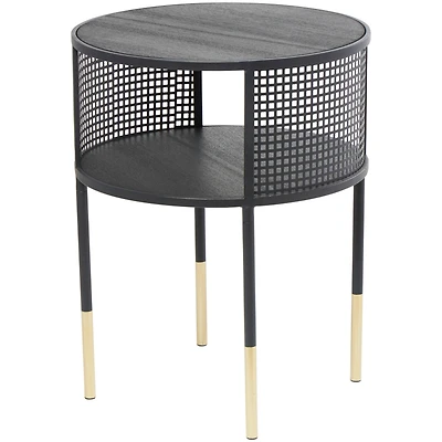 21" Black Metal Open Grid Frame Accent Table