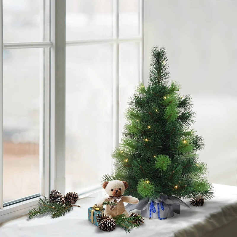 2ft. Pre-Lit Table Top Artificial Christmas Tree In Silver Sack