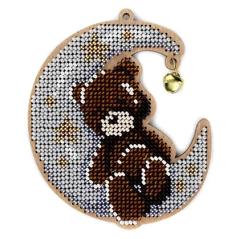 Wonderland Crafts Bear & Moon Bead Embroidery on Wood Kit