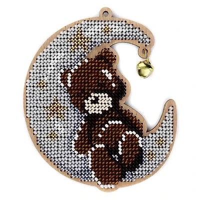Wonderland Crafts Bear & Moon Bead Embroidery on Wood Kit