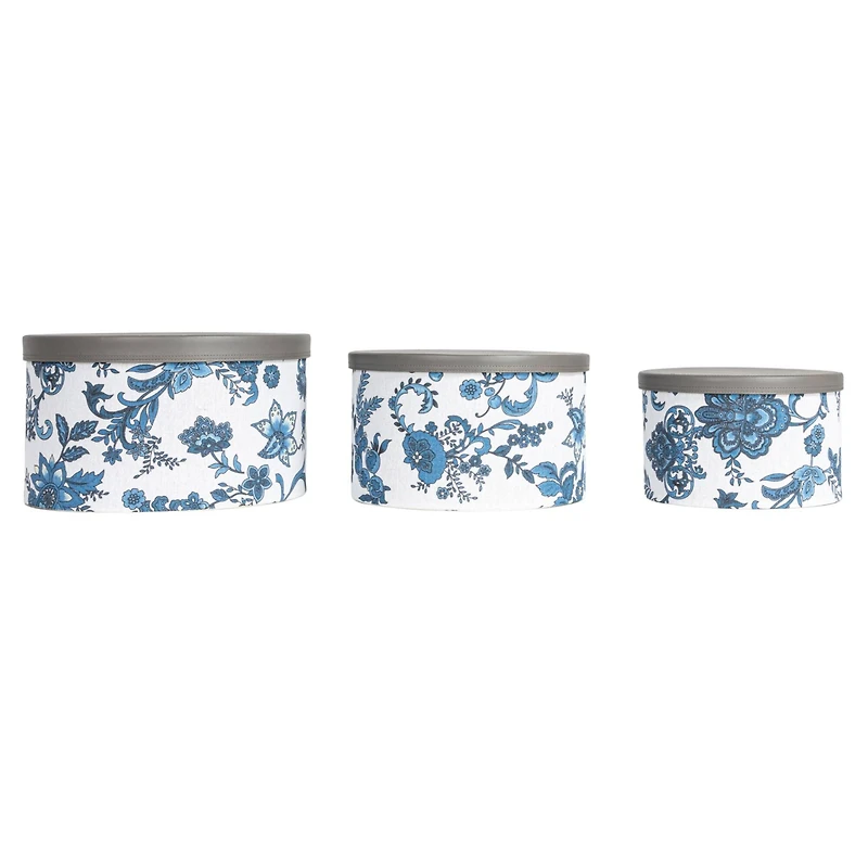 Household Essentials Cream & Blue Floral Nesting Hat Box Set with Faux Leather Lids