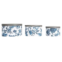 Household Essentials Cream & Blue Floral Nesting Hat Box Set with Faux Leather Lids