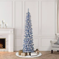 6ft. Pre-Lit Flocked Blue Artificial Alpine Pencil Christmas Tree, Clear Lights