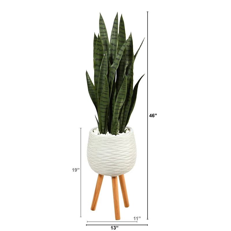 46" Sansevieria Plant in White Planter with Stand