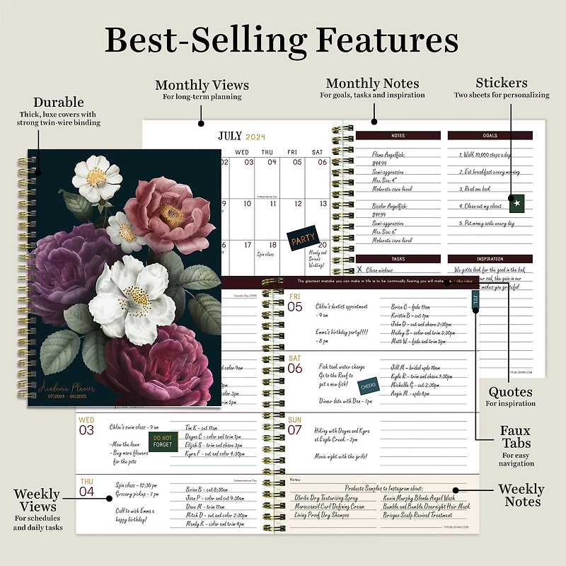 TF Publishing 2024 - 2025 Peony & Petals Medium Spiral Planner